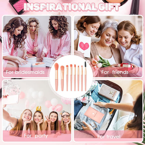 Gerrii 6 Sets Travel Makeup Brush Set Brushes Bag Bridesmaid Gift Synthetic Fiber Face Make up Brushes Angled Blush Brush for Wedding Bridal Showe...