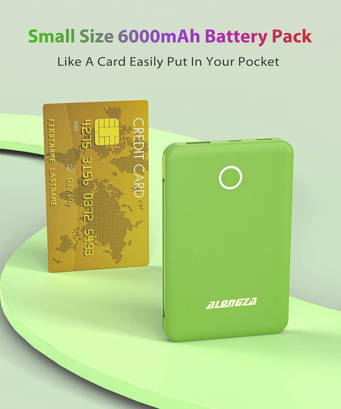 Alongza 6000mAh Small Portable Phone Charger with Built in Cable Lightweight Power Bank USB C Fast Charging External Battery Pack Slim Backup Char...