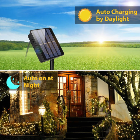 2 Pack Total 80FT Solar String Lights for Outside, 240 LED Outdoor String Lights Solar Powered, IP65 Waterproof Christmas Fairy Tree Light with 8 ...
