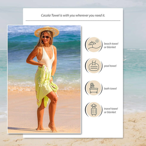 Cacala Turkish Beach Towel Quick Dry Prewashed for Soft Feel Extra Large Peshtemal for Bathroom, Travel, Pool and Swim, Paradise Series, 37 in x 7...