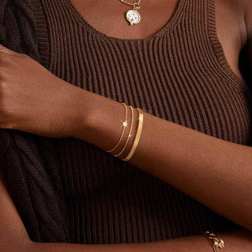 Moodear Dainty 14K Gold Stack Bracelet for Women - Trendy Bangle Cuff Figaro Satellite CZ Link Chain Bracelets Adjustable Waterproof...