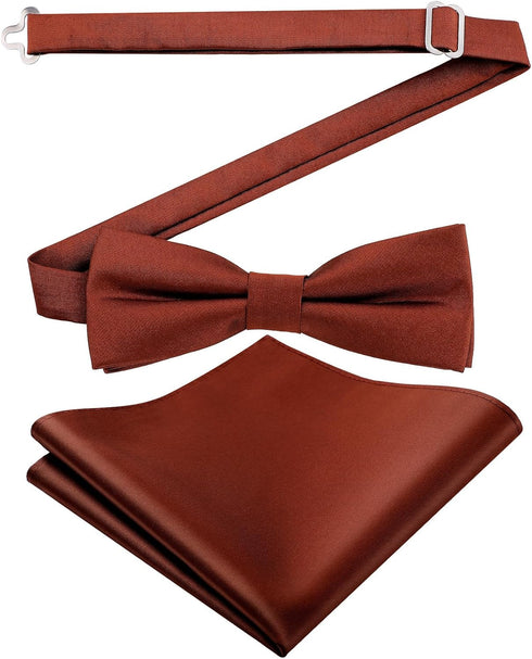 Toulite 2 Pcs Solid Cinnamon Color Boy's Bow Tie Satin Bow Tie with Suit Handkerchief Pre Tied Style Pocket Square for Wedding Party Dress up...