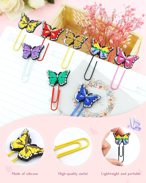 16 Pcs Cute Bookmark Paper Clips Cartoon Silicone Bookmarks with Colorful Paperclips for Kids School Teacher Office Supply Student Stationery (But...