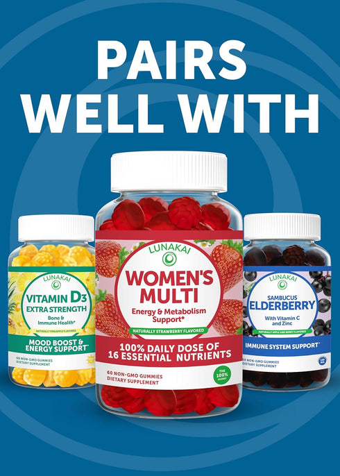 Lunakai Probiotic Gummies for Digestive Health - 5 Billion CFUs Delicious Proprietary Formula - Chewable Probiotic Gummy for Women, Men, Kids, 60c...
