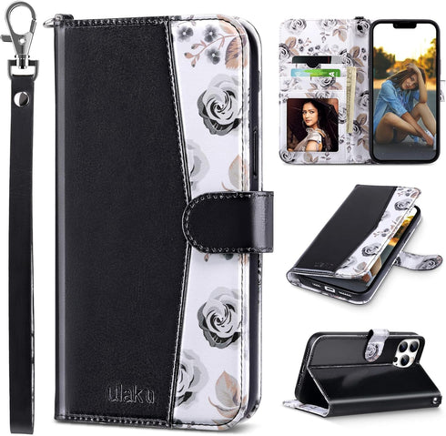 ULAK Compatible with iPhone 13 Pro Wallet Case for Women, Premium PU Leather Flip Cover with Card Holders, Kickstand Feature Folio Purse Case for ...