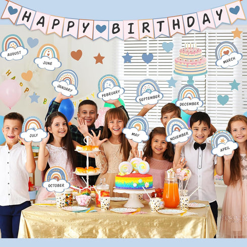 65 Pieces Rainbow Birthday Bulletin Board Set Happy Birthday Bulletin Board Decor Classroom Birthday Chart Cutouts Decorations Rainbow Happy Birth...