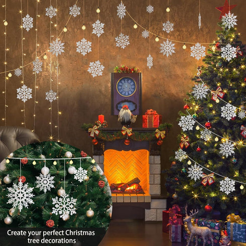 36pcs Snowflakes-Christmas Tree Decorations, Snowflake Ornaments for Tree, Plastic Glitter White Snow Flakes Ornaments, Christmas Indoor Winter Wo...