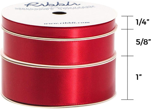 Ribbli 3 Rolls Double Faced Satin Red Craft Ribbon,Total 30 Yards,(1/4 Inch x 10-Yard,5/8 Inch x 10-Yard,1 Inch x 10-Yard),Use for Bows Bouquet,Wr...