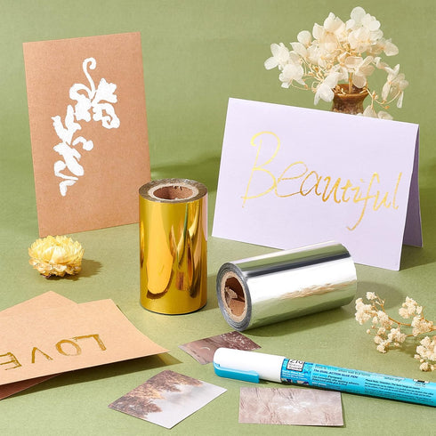 SUPERFINDINGS 2 Colors Hot Foil Stamping Paper 66Ftx3.15 in Toner Reactive Foil Paper Heat Transfer Foil Paper for DIY Craft Embossing Scrapbookin...