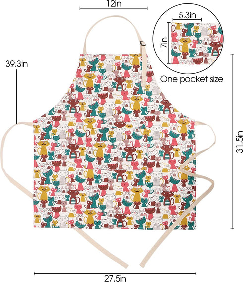 Cute Apron with 2 Pockets for Women, Adjustable Neck Strap and Long Waist Ties Cotton Cooking Baking Aprons, Use as a Kitchen and Chef Apron, Arti...