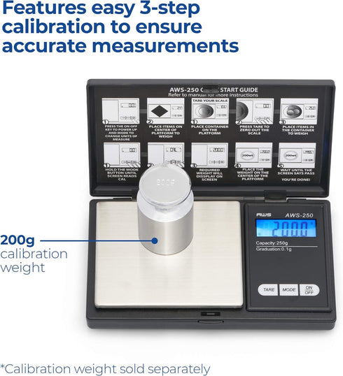 American Weigh Scales Series Digital Pocket Weight Scale Accurately Measures, Backlit LCD Display 250g x 0.1g, (Black), AWS-250-BLK...