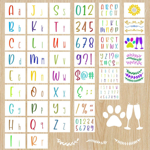 Letter Stencils for Painting on Wood, 45 Pieces Reusable Calligraphy Alphabet Number Stencil Template Kit for Canvas, Arts Crafts, Rock, Wall, Cha...