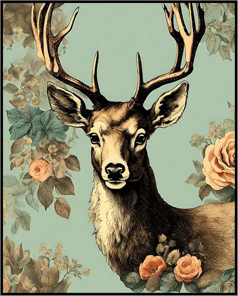 Posterizer 1 pcs-dainty retro chic floral poster of a cute deer 1-Art for Animal Lovers-GIft for Men Women Teens-Decor for Home & Office- unframed...