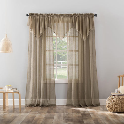 No. 918 Erica Crushed Sheer Voile Rod Pocket Curtain Panel, 51" x 84", Taupe...