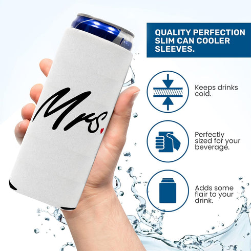 QualityPerfection Mr & Mrs Slim Can Cooler Sleeves (2 Pack) Insulated, Beer/Energy Drink Neoprene 4mm Thickness Thermocoolers for 12 oz Tall Skinn...