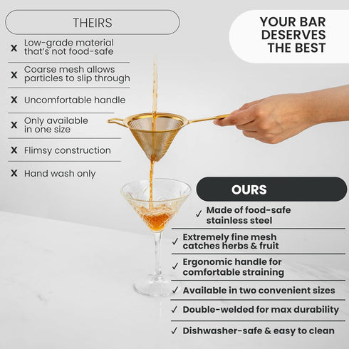 A Bar Above Stainless Steel Fine Mesh Cocktail Strainer, 304 Conical Sieve with Ergonomic Handle, Rustproof Bartender Tool for Double-Straining Te...