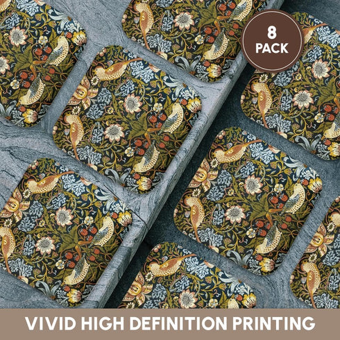 3dRose CST_219390_2 William Morris Strawberry Thief Pattern Soft Coasters (Set of 8)...
