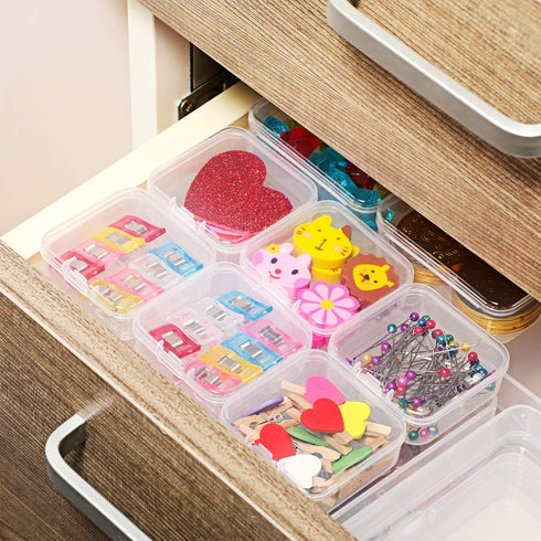 36 Pieces Small Clear Plastic Beads Storage Containers Box with Hinged Lid, Storage Case of Small Items, Crafts, Jewelry, Hardware (2.12 x 2.12 x ...