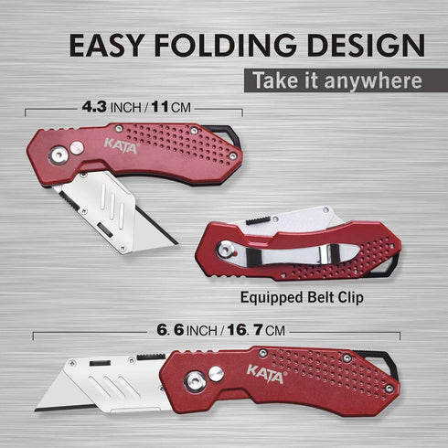 KATA 3-Pack Heavy Duty Box Cutter Folding Utility Knife With Zinc Alloy Body, Quick Change Blades, Lock-Back Design, Extra 12pc Blades For Cartons...