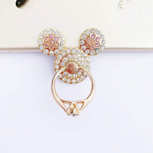 Universal 360 Degree Rotating Finger Ring Stand Holder for Cell Phone or Tablet - Crystal Rhinestone Pink Mouse......