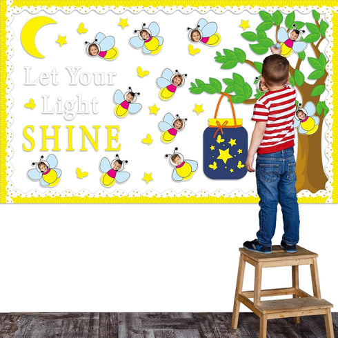 90pcs Firefly Bulletin Board Classroom Decorations Set Glowworm Tree DIY Craft Cutouts for Posting Photo Let Your Light Shine Cutout for School Cl...