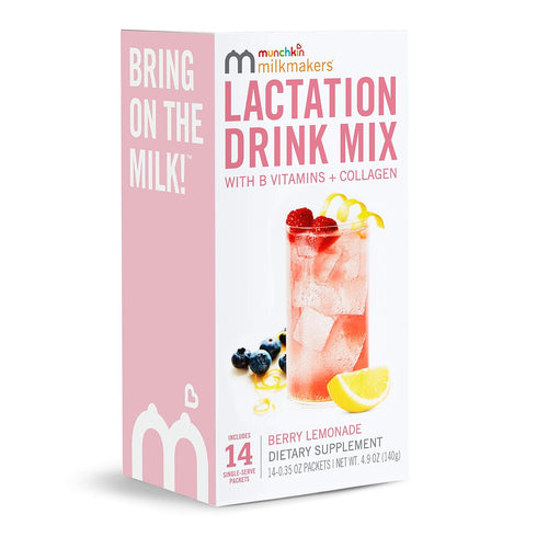 Munchkin® Milkmakers® Lactation Drink Mix Supplement with B Vitamins/Collagen/Fenugreek & Milk Thistle for Breastfeeding Moms, Berry Lemonade, 14 ...