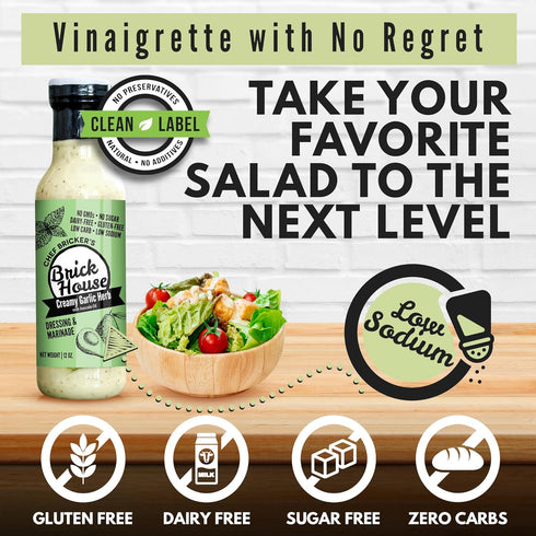 Creamy Garlic Herb Vinaigrette Dressing, Keto-Friendly Creamy Garlic Salad Dressing, Non-GMO & Low Sodium Salad Dressing by Brick House, 12 Oz...