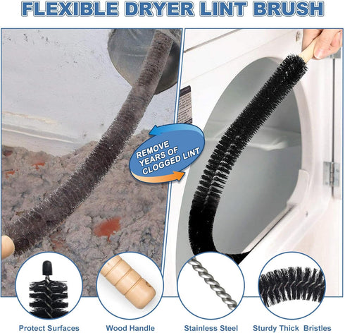 2 Pieces Dryer Vent Cleaner Kit Compatible with All Vacuum Cleaner, Dryer Lint Brush and Vacuum Hose Attachment with Stretch Universal Connector, ...