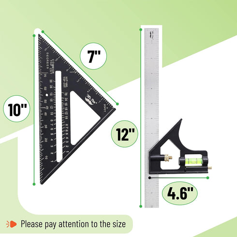 Mr. Pen- Rafter Square and Combination Square Tool Set, Black, 7" Square, 12" Aluminum Carpenter Square, Framing Square, Square Tool, Woodworking ...