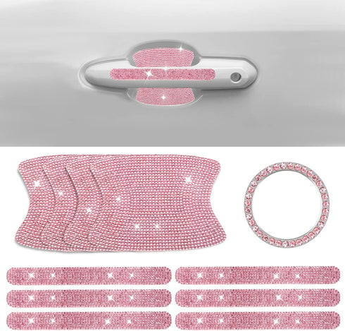 BOHISEN 10pcs Car Rhinestone Bling Door Handle Reflective Trim Stickers Universal Side Rear View Mirror Safety Scratch Resistant Protector Cover f...