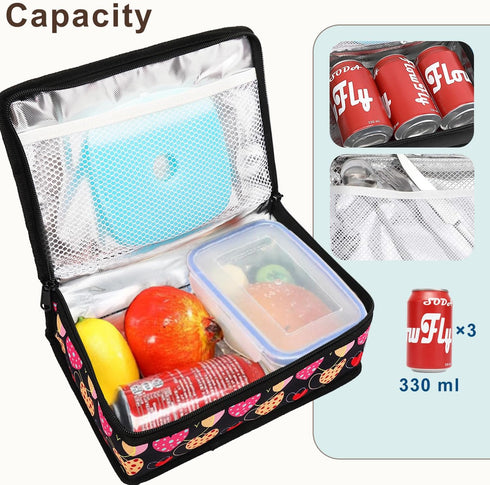 FlowFly Small Lunch box Insulated Soft Bag Mini Cooler Back to School Thermal Meal Tote Kit for Kids, Girls, Boys,Women,Men, Heart...