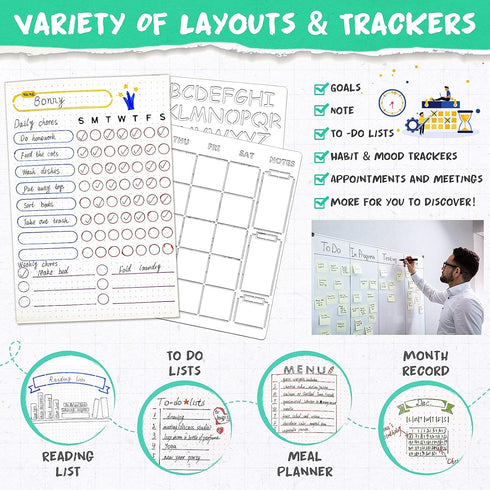 24 Pieces Journal Stencil Set Plastic Planner Bullet Journaling Stencils Ultimate Productivity Stencil DIY Templates to Create Calendars Schedule ...