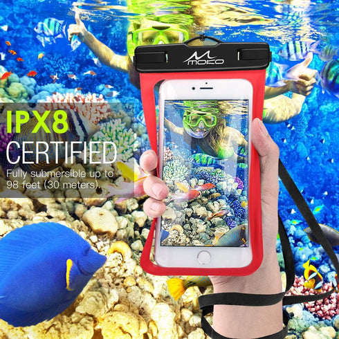 MoKo Waterproof Phone Pouch Holder, Underwater Cellphone Case Dry Bag with Lanyard Armband Compatible with iPhone 14 13 12 11 Pro Max X/Xr/Xs Max/...
