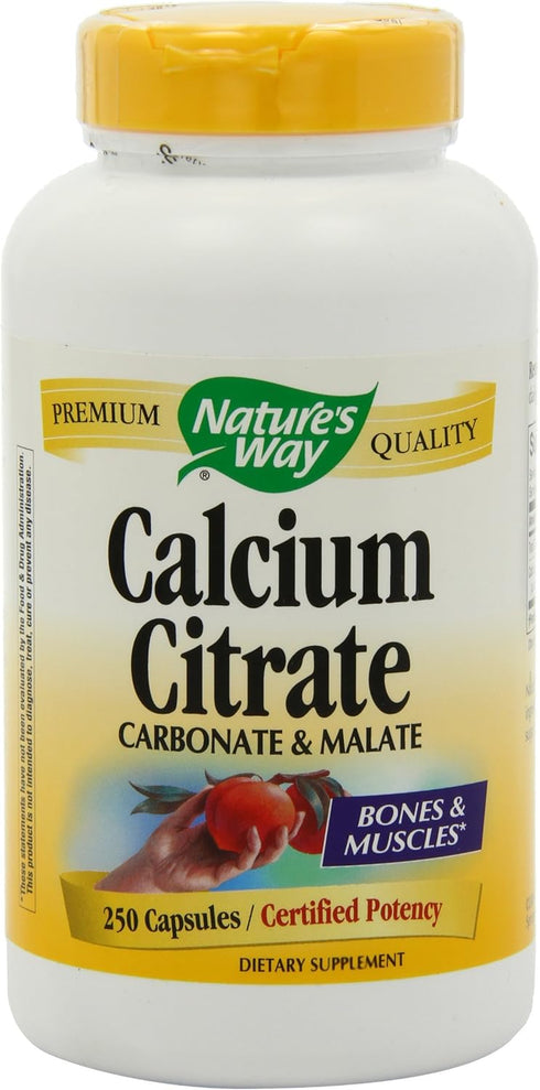 Nature's Way Calcium Citrate, 500 mg Calcium per 2-Capsule Serving, for Bone Health & Muscle Function*, Blend of Citrate, Carbonate & Malate, Glut...