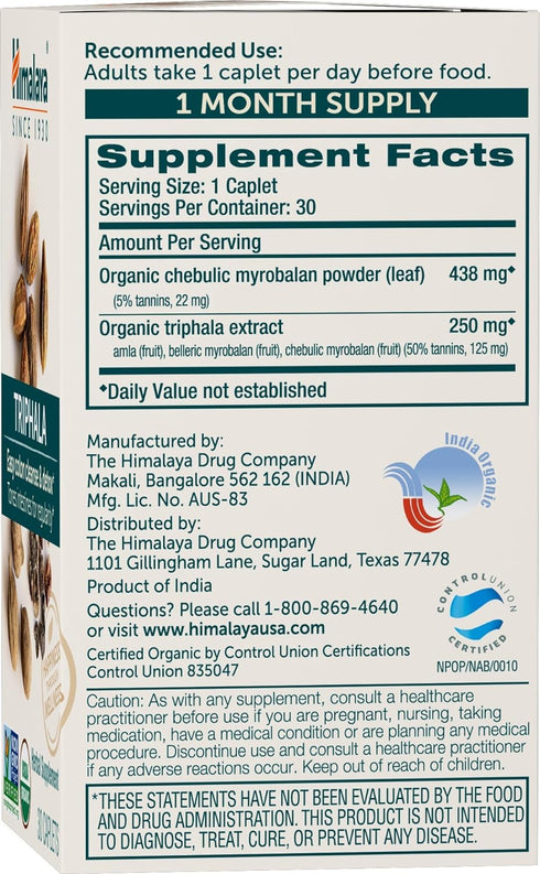 Himalaya Organic Triphala Herbal Supplement for Colon Cleansing, Supports Regularity, Occasional Bloating, Waste Elimination, USDA Organic, Non-GM...