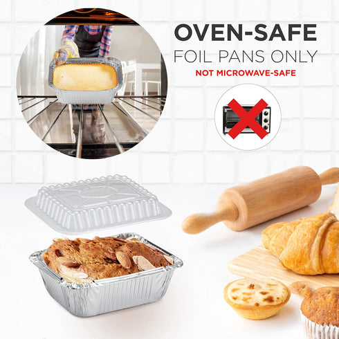 Fit Meal Prep 50 Pack Small Aluminum Foil Pans with Clear Lids, 1 lb 5 x 4” Disposable Tin Foil Baking Pans, Durable Foil Food Containers Freezer ...