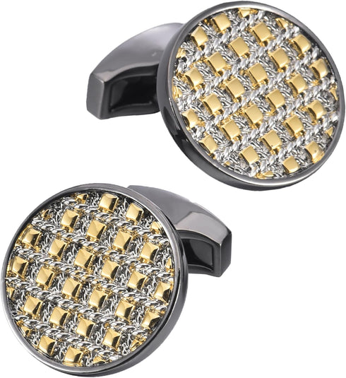 Round Black Tone Round Men's Cufflinks In Gift Case Classic Black Metal Cufflinks for Men for Wedding Party Business Birthday Anniversary Dress...