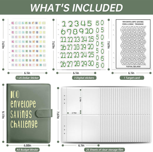 100 Envelopes Money Saving Challenge, A5 Money Saving Binder, Savings Challenges Binder, Easy and Fun Way to Save $5,050, Budget Binder with Cash ...