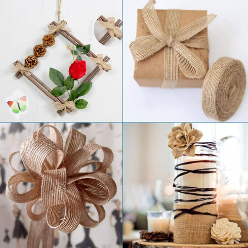 Pandahall 6 Rolls Natural Burlap Fabric Ribbon 10m/roll Jute Linen Ribbon Rolls 3/8, 1-1/4, 7/8 inch for Party Decoration DIY Crafts Making (Tan)...