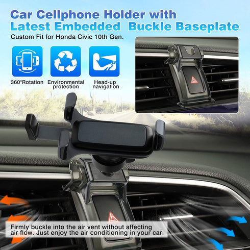 Car Phone Holder for 2016-2021 Honda Civic Accessories 10th Gen. Air Vent Cell Phone Mount Handsfree Thick Case Friendly Car Mount for 4-7 Inch Ph...