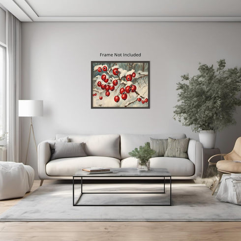 Posterizer 1 pcs-berries in snowy winter scene-oil painting style -5-Art for Animal Lovers-Landscape & Nature Art-Decor for Home & Office- unframe...
