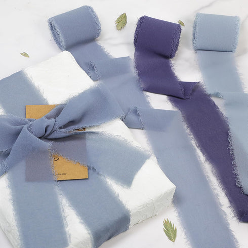 Chiffon Silk Ribbon Fringe 1-1/2 inch x 16.5 Yard Handmade Ribbons 3 Rolls for Gift Wrapping, Wedding Invitations, Bridal Bouquets, Crafts, Flower...