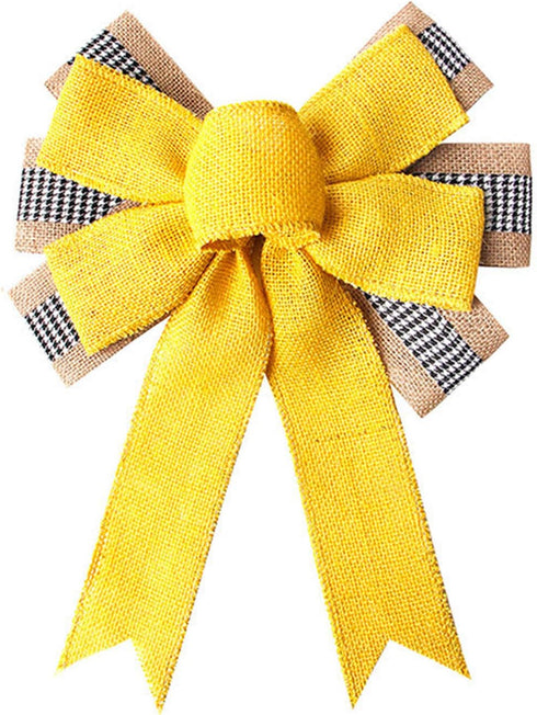 Large Yellow Burlap Spring Wreath Bow Decoration Ribbon Bows Tree Topper Decorative Ornaments for Spring Summer Party Home Decor...