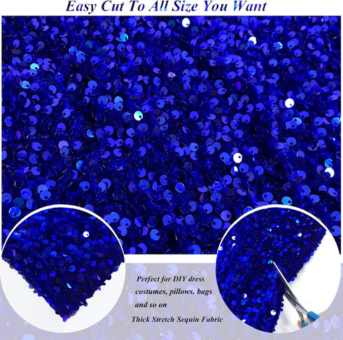 Royal Blue Sequin Fabric by The Yard Velvet Fabric 1 Yard Glitter Sequin Velvet Fabric with Embroideried Sequins Decoratived Fabric for Wedding Bi...