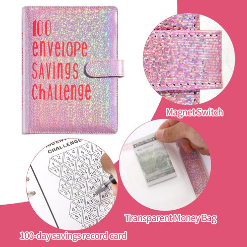 100 Envelopes Money Saving Challenge Binder, Save 5050 Dollars 100 Day Envelope Challenge Binder with 100 Cash Envelopes, Tracker, and Stickers...
