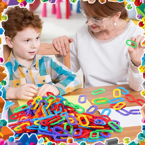 160 Pieces Large 2.3 Inch Chain Links with Storage Box for Math Manipulatives, Rainbow Plastic C Clips Hooks Chain Links, DIY Sensory Educational ...