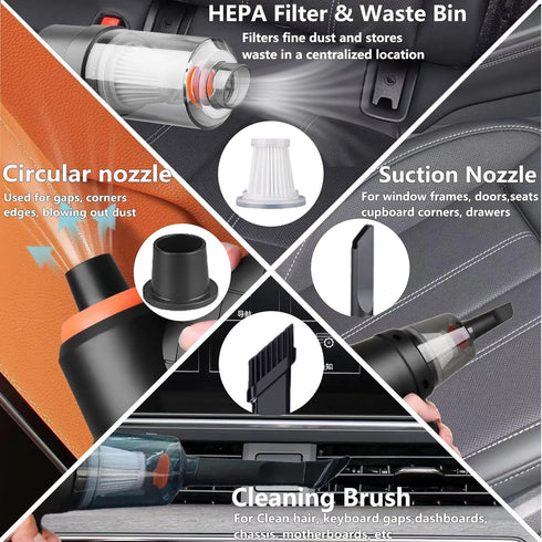 Handheld Car Vacuum Cleaner Cordless, 4000Pa Powerful Portable Mini Vacuum Cleaner 2 in 1 Low Noise Air Buster with Multi-Nozzles for Car, Home, O...