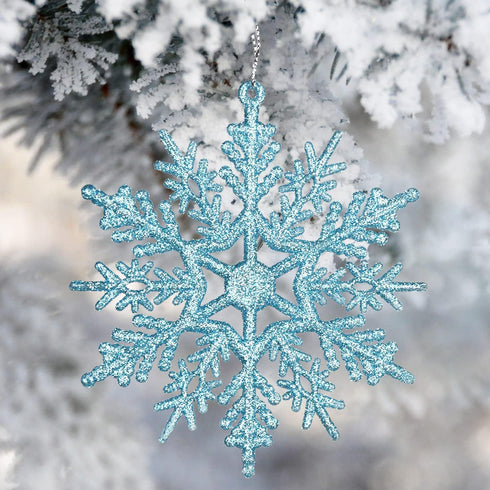 DearHouse 36pcs Plastic Snowflake Ornaments, Tiny Sparkling Glitter Snowflake Ornaments on String Hanger for Christmas Tree Decorations (Blue)...