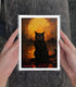 Decoupage Paper Pack (35 Sheets 6"x8") Witchy Black Cats on Halloween in Spooky Cities FLONZ Vintage Illustration Pictures Cards for Decoupage, Cr...