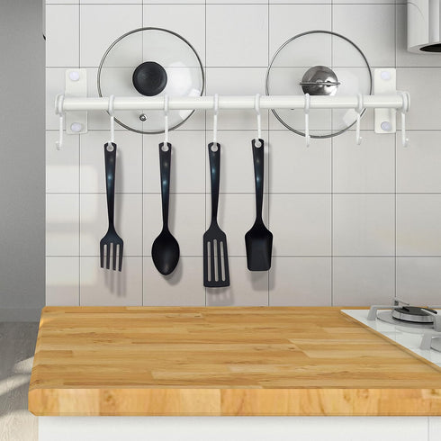 Dseap Pot Rack - Pots and Pans Hanging Rack Rail with 8 Hooks, Double Bars, Pot Hangers for Kitchen, Wall Mounted, White...